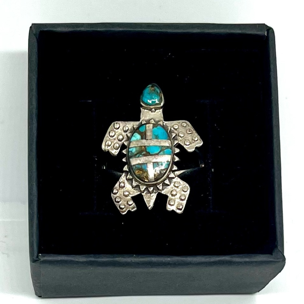 Sterling Silver Turquoise Turtle Ring - image 2